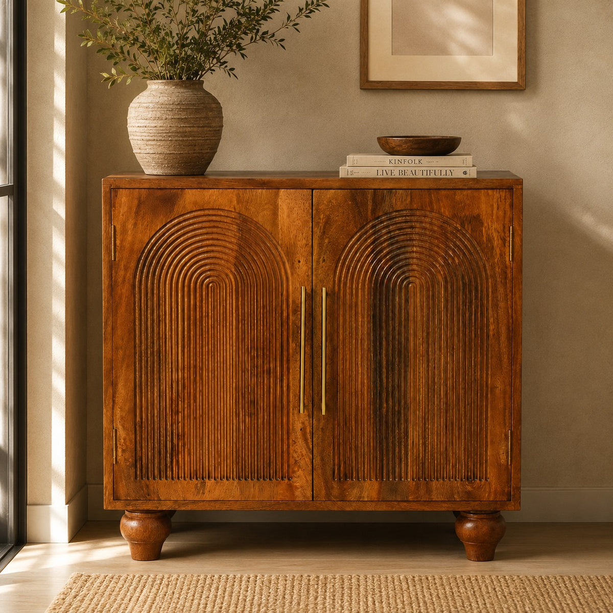 Sleek White Carved Console Table